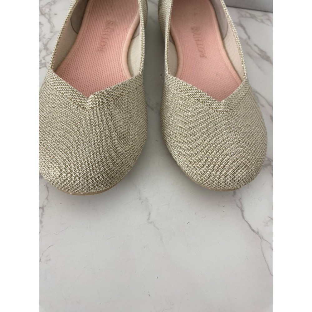 Rothys Flats Ballerina Sz 7.5 Metallic Gold Knit Balletcore Round Toe Everyday - Picture 2 of 10
